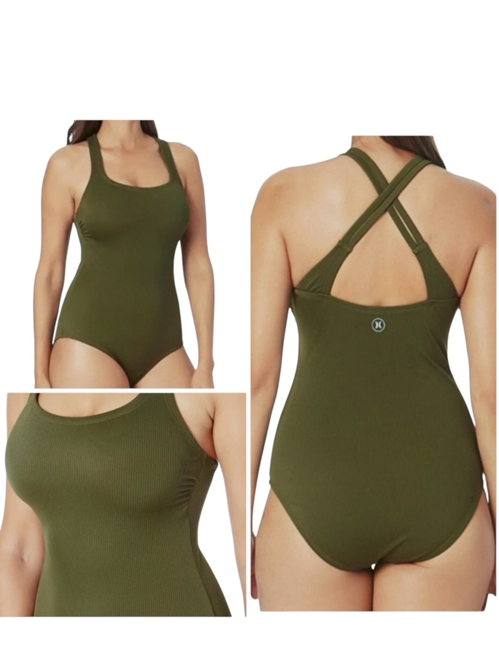 Hurley Ribbed Swimsuit Amazon Jungle Green One Piece Large